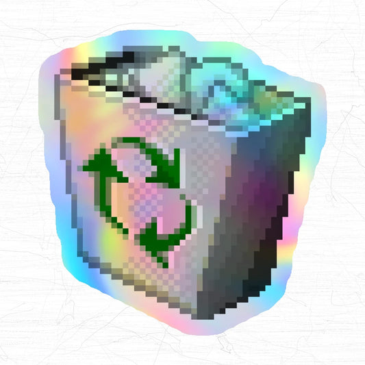 Holographic Y2K Trash Bin Sticker, Retro Windows 98 (46x48mm)