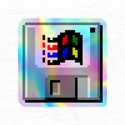 Holographic Y2K Floppy Disk Sticker, Retro Windows 98 (48x48mm)