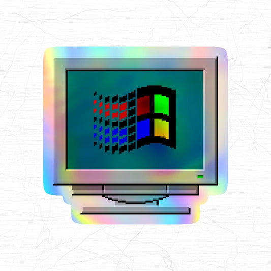 Holographic Y2K Sticker, Retro Windows 98 Monitor (48x46mm)